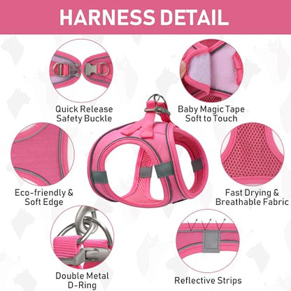 Small Pet Harness Collar and Leash Set, Step in No Chock No Pull Linen Fabric Soft Mesh Dog Vest Harnesses Reflective for Dogs Puppy Cats Kitten Rabbit (Pink, XXS) - color: Pink, size: XXS
