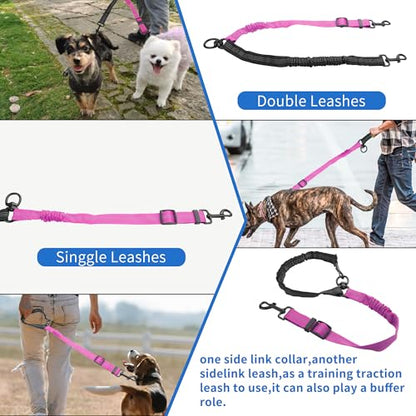 YAODHAOD Double Dog Leash,Two Dog Leash Splitter, No Tangle 360° Swivel Rotation Reflective Lead, Adjustable Length Bungee Heavy Duty Walking Training Dual Extension (Black + Rose red) - color: Black + Rose red