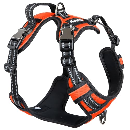 Dog Harness for Medium Dogs - No Pull Front Clip, Adjustable Step in Reflective Vest with Metal Buckles - Orange - color: Orange, size: Medium