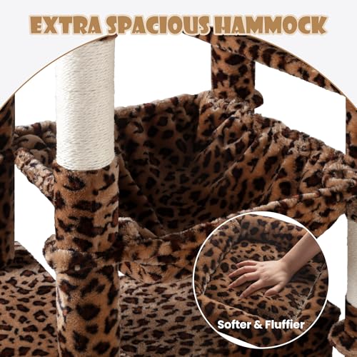 SHA CERLIN 81in Multi-Level Tall Cat Tree Tower for Indoor Kitties/Larger Cat Condo Furniture with Hammock/Cozy Pussycat Perches/Sisal Scratching Posts/Pet House/Wide Base/Leopard Print - color: Leopard Print