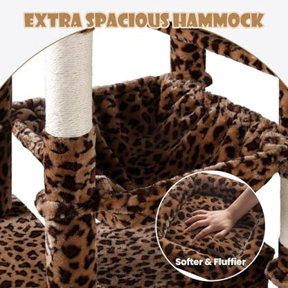 SHA CERLIN 81in Multi-Level Tall Cat Tree Tower for Indoor Kitties/Larger Cat Condo Furniture with Hammock/Cozy Pussycat Perches/Sisal Scratching Posts/Pet House/Wide Base/Leopard Print - color: Leopard Print