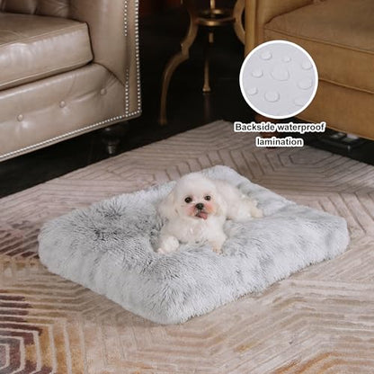 Bedfolks Waterproof Crate Bed, Plush Dog & Cat Bed with Removable Washable Cover, Faux Fur Kennel Pad, 21"x13", Grey - color: Grey, size: X-Small(21x13'')