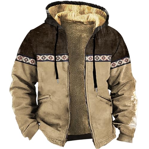 domirica Fleece Jacket Men Western Cowboy Bull Graphic Full Zip Drawstring Casual Stylish Big And Tall Hooded Jacket - color: Aztec-alpha, size: 5X-Large
