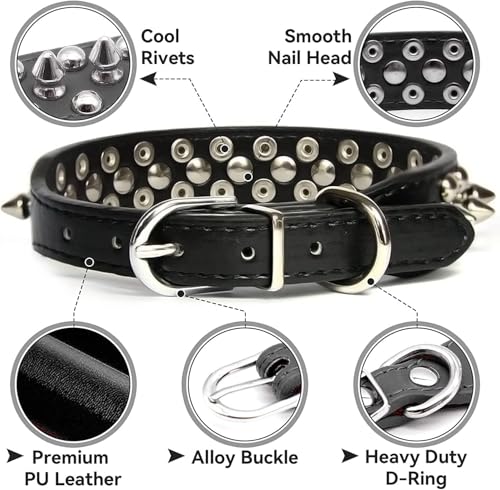 Spiked Small Dog Collars, Spiky Puppy Collar Durable PU Leather Girl Female Male Rivet Studded Spike Pet Collars for XXS XS Small Medium Large Dogs Black XXL - color: Black, size: XXL(Neck 19-22")