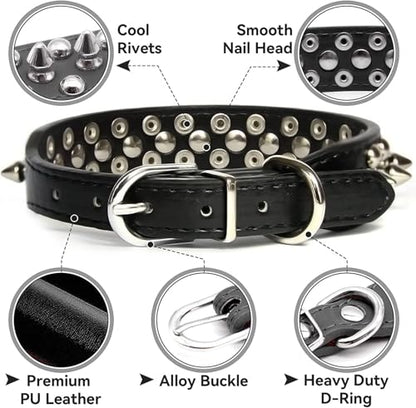 Spiked Small Dog Collars, Spiky Puppy Collar Durable PU Leather Girl Female Male Rivet Studded Spike Pet Collars for XXS XS Small Medium Large Dogs Black M - color: Black, size: M(Neck 12-15")