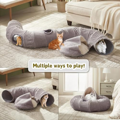 Large Cat Tunnel Bed for Indoor Cats,Cat Donut Tunnel Toy with Washable Circle Cushion,Blackout Tent, Multifunctional Playground Toys Hideplace for Kitty, Kitten, Rabbit,Ferret - size: 37.5"L x 37.5"W x 10"H