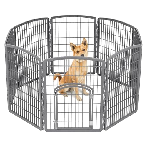 IRIS USA 34" 8-Panel Pet Dog Puppy Playpen with Door, Indoor/Outdoor Dog Pen, 63 x 63 x 34, Foldable, Customizable, Dark Gray - color: Dark Gray, style: 8-Panel w/ Door