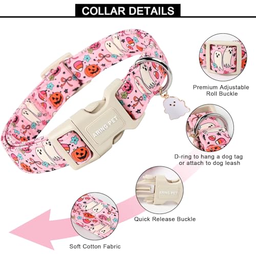 ARING PET Halloween Dog Collars, Cute Pink Pumpkin Ghost Flower Bowtie Pet Collar with Quick Release Buckle for Small Medium Large Girl Boy Dogs-XS - color: Halloween Pink, size: X-Small