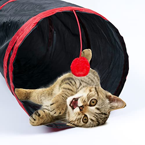 Sheldamy Cat Tunnel, 2-Way Collapsible Play Tunnel, Interactive Toy Maze for Small Animals, Red & Black - color: 2 Way Red & Black