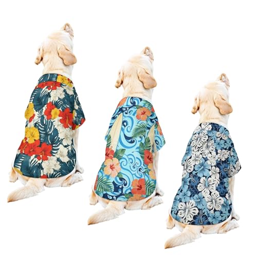 Dog Hawaiian Shirt 3 Pack, Breathable Cool Dog Summer Clothes for Puppy Small Medium Large Dogs Cats, Pet Outfit with Tropical Prints, Perfect for Beach Seaside Outdoor-Style 1 - color: Multi-colored1