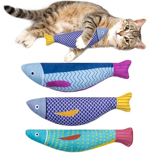 Soft Catnip Toys Fish, 3 Pack Bell Sound Cat Toys, Interesting Indoor Cat Kicker Toys, Durable and Highly Interactive Catnip Toys (Kingfish) - color: Kingfish