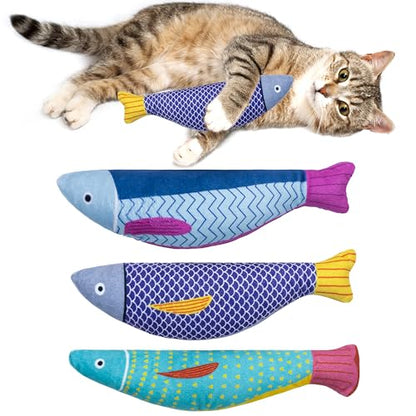 Soft Catnip Toys Fish, 3 Pack Bell Sound Cat Toys, Interesting Indoor Cat Kicker Toys, Durable and Highly Interactive Catnip Toys (Kingfish) - color: Kingfish
