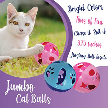 Large Cat Ball Toy with Bell – Interactive Rolling Design for Active Play – Sturdy Plastic Cat Toy Ball that Stays Visible During Play – Pink 3 Pack for Cats, Kittens, and Small Pets - color: Pink - 3 Pack
