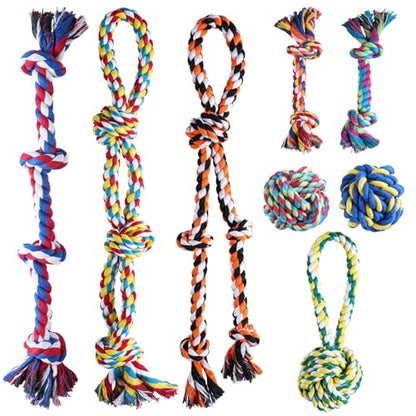 Aitmexcn Dog Rope Toys for Large and Medium Aggressive Chewers, 8 Pack Heavy Duty Dog Rope Toy for Large, Dental Cleaning Chew Toys, Tug Toy for Boredom, 100% Cotton Indestructible Pet Toy - style: 8PCS XXL Rope Toys