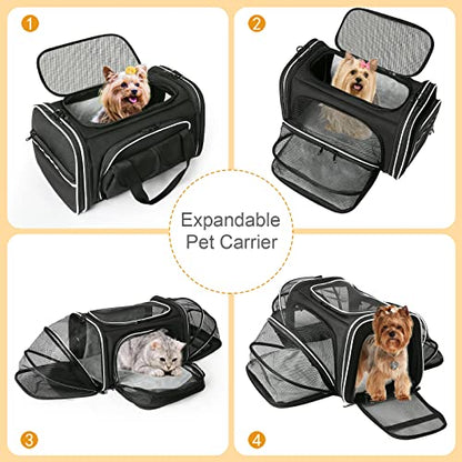 Estarer Soft Sided Pet Carrier Airline Approved, 4 Sides Expandable Collapsible Cat Carrier with Pockets & Removable Fleece Pad, Travel Carrier Bag for Cat Dog & Small Animals (Black) - color: Black
