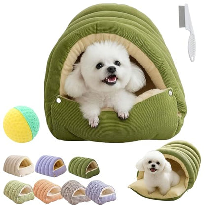Winter Cave, Cozy Monster Cat Bed with Removable Washable Cushion, Soft Warm Plush Enclosed Tent Bed Cat House with Non-Slip Bottom for Cat and Dog (Green, M) - color: Green, size: M