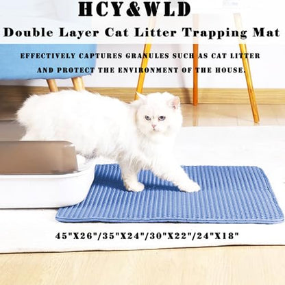HCY&WLD Cat Litter Mat, Honeycomb Double Layer Cat Litter Trapping Mat, Waterproof Urine Proof Non-Slip, Scatter Control, Less Waste, Easier to Clean (Blue, 45" X 26") - color: Blue