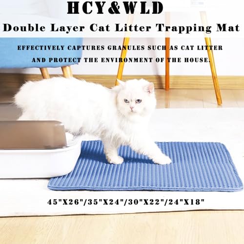 HCY&WLD Cat Litter Mat, Honeycomb Double Layer Cat Litter Trapping Mat, Waterproof Urine Proof Non-Slip, Scatter Control, Less Waste, Easier to Clean (Blue, 35" X 24") - color: Blue