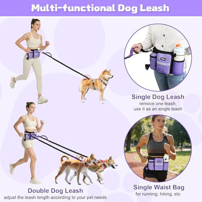 Heavy Duty Hands Free Dog Leash with Zipper Pouch Waist Belt for Large Medium Dogs for Running, Walking, Jogging and Hiking, Dual Padded Handles and Durable Bungee (1 Dog Purple) - color: 1 Dog Purple