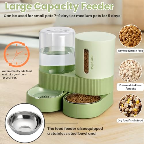2 Pack Automatic Cat Feeder Stainless Steel Water Dispenser Gravity Food Feeder and Waterer Set with Pet Food Bowl for Small Medium Kitten Puppy Pets Large Capacity(Green) - color: Green