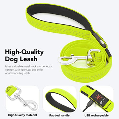 Colaseeme Light Up Dog Leash, LED Pet Leashes USB Rechargeable, Glow Safety Dogs Lights at Night (4FT,Green & Reflective Wires) - color: Green & Reflective Wires, size: 4FT