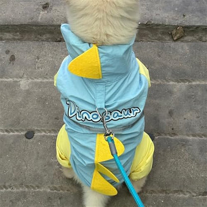 Waterproof Dog Raincoat, Dinosaur Design, Full Body Protection with Elastic Trousers, for Small Dogs (Blue, Medium) - color: Blue, size: Medium