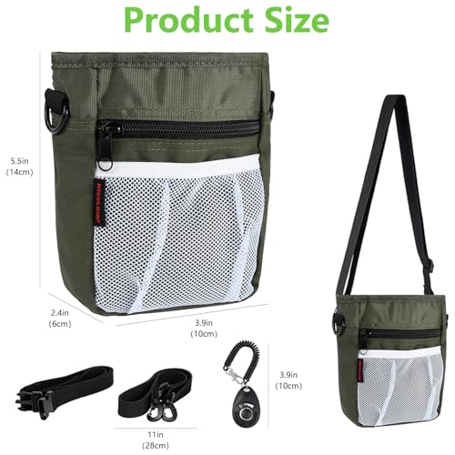 kissleaf Dog Treat Pouches for Pet Training with Magnetic Closure Treat Pouches for Pet Training,Large Dog Treat Training Pouch and Dog Clicker,Training Treat Pouch Built-in Poop Bag Dispenser-Green - color: Green
