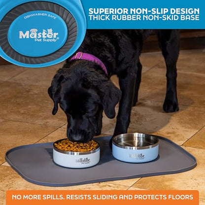 Master Pet Supply Stainless Steel Dog Bowls - 25 oz, Heavy Duty - True Blue, Double Wall Extra-Thick Insulated, Non-Slip Pet Water Bowl for Dogs, Cats & Pets, Anti Rust Metal, Dish Washer Safe - color: True Blue, size: 3 Cups (25 oz)