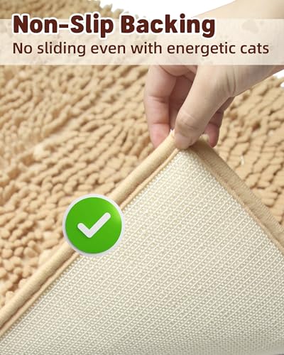 Cat Litter Mat Litter Trapping Mat, 33"x23" Plush Cat Litter Rug Catcher, Easy to Clean, Machine Washable - color: Beige, size: Large