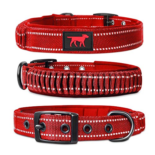 Tuff Pupper Heavy Duty Dog Collar with Handle | Ballistic Nylon Heavy Duty Collar | Padded Reflective Dog Collar with Adjustable Stainless Steel Hardware | Convenient Sizing for All Breeds - color: March Red, size: Medium/Large (14 - 18" Neck)