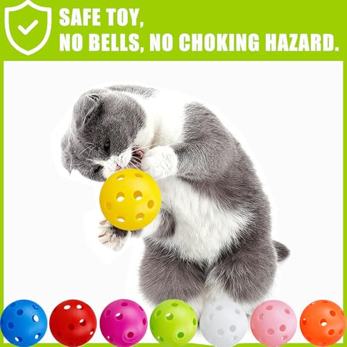 12Pcs Cat Ball Toy, Low Noise No Bells Holey Plastic Cat Balls, Funny Interactive Cats Toys for Indoor Cats, Firm Toy Balls for Kitten Puppy Ferret Bird (1.65") - color: 12/Pack, Plastic Balls