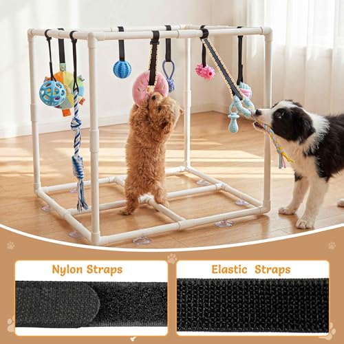 Puppy Play Gym with 15 Teething Toys, Indoor Jungle Gym with Puppy Toys to Keep Them Busy for Mental Stimulation, 23.2" Small Dog Play PVC Frame with Straps and Storage Bag