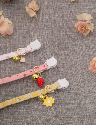 Cat Collar Breakaway with Bells,3 Pack Safety Adjustable Pet Collars,Ideal for Girl Boy Kittens. (White Yellow Pink) - color: white yellow pink