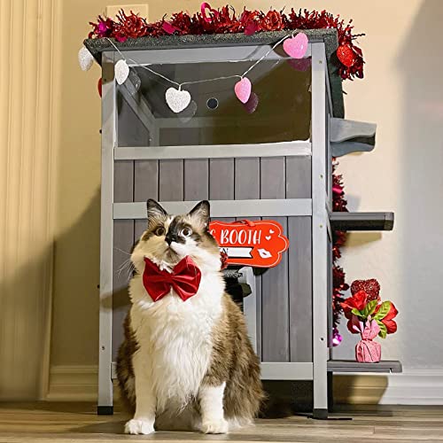 Aivituvin 2-Story Outdoor/Indoor Cat House - Solid Wood Kitty Condo with Escape Door, Removable Floors, Weatherproof Asphalt Roof & Sun Balcony