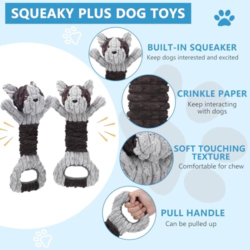 Letsmeet Plush Dog Squeak Toys with Crinkle Paper - Pull Interactive Tug of War Dog Toy, Great for Dental Health, Strengthening Bonds and Anxiety Relief for Puppies, Small, Medium, Large Dogs - color: Grey