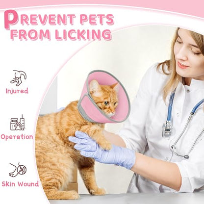 Cat Cone Collar Soft to Stop Licking, Adjustable, Foldable Lightweight Kitten Cones After Surgery Recovery for Cats & Kittens, Cat Cone Alternative, Easy Eating (Solid Pink, M) - color: Solid Pink, size: M