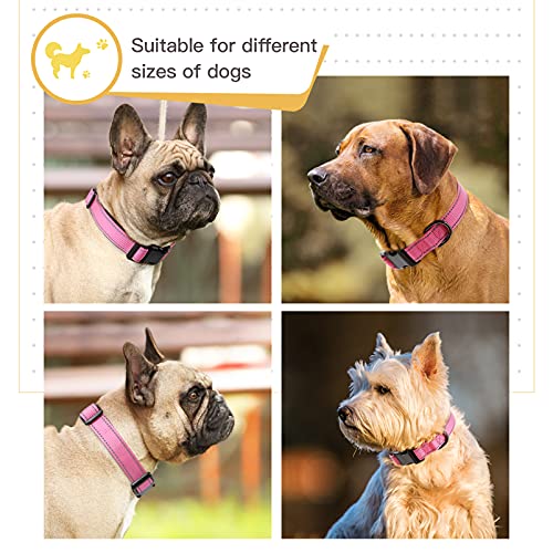 HEELE Dog Collar, Reflective Dog Collar, Soft Neoprene Padded Breathable Nylon Pet Collar Adjustable for Small Dogs, Pink, S(10.23-14.96") - color: Pink, size: Small (10.23-14.96")