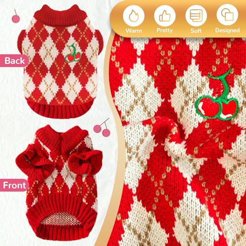 BAEJMJK Cute Cherry Small Dog Sweater Soft Girl Dog Clothes Turtleneck Warm Pet Puppy Knitted Pullover Princess Dogs Cats Outfits(Red Cherry A,Large) - color: Red Cherry A, size: Large