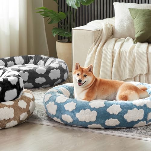 JOEJOY Donut Dog Bed Medium Size Dog, Cute Round Calming Pet Bed with Removable Washable Cover, Orthopedic Puppy Bed with Jacquard Shaggy Plush & Non Skid Bottom - color: Black, size: M (30x30x8)
