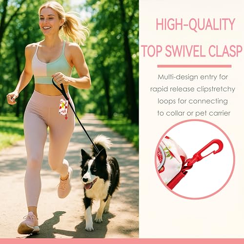 Dog Treat and Poop Bag Holder for Leash, 2 Waterproof Zipper Pouches for Pet Walking Accessories, with Dispenser, Training Clicker and 1 Free Roll (Strawberry) - color: Strawberry