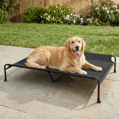 Veehoo Outdoor Dog Bed, 53" XXL Raised Dog Bed, Elevated Dog Bed with Headrest Sides, Washable Cooling Dog Cot with Non-Skid Feet, Breathable Mesh, Portable Pet Hammock for Indoor or Camping, Black - color: Black, size: 53.0"L x 33.0"W x 11.0"Th