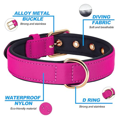 Didog Soft Padded Dog Collar for Large Dogs, Lightweight and Breathable Dog Collar with Metal Buckle, Rose Purple, XL - color: Rose Purple, size: XL: Fit 17-23" Neck