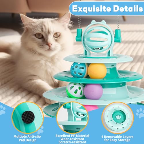 Goosheep Cat Toy Interactive Pet Plaything for Indoor Kitten Interactive Kitty Puzzle Ball with 2 Cat-Tease (Green) - color: Green