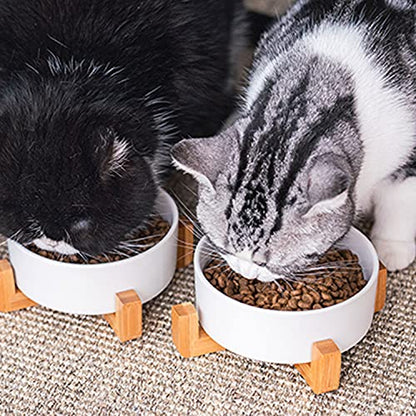 Petygooing White Ceramic Cat Dog Bowl Set with Stand,Small Dog Bowls,Pet Food and Water Dish, Anti Slip Set of 2 Cat Bowls Pet Food Bowl- Pet Dish Small Size Pet (13.5OZ/5.1 in) - color: White, size: Puppy/Small Size Dogs & Cat Bowls 400ML*2