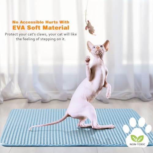 Waterproof Cat Litter Mat, Double Layer EVA, Odor-Free Large Grid, Urine Proof, Easy Cleanup (Blue, 18 x 24) - color: Blue