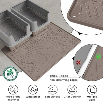 OHMO Cat Litter Mat Large Litter Box Mat, 31.5x23.6 Beige, Premium BPA-Free Silicone Rubber Kitty Litter Mat for Litter Box, High Edge Scatter Control Non-Slip Waterproof Litter Trapping Mat - color: Beige, size: 31.5"L x 23.6"W