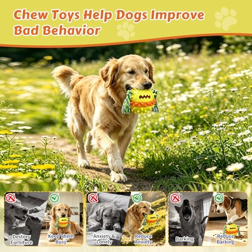 Dog Chew Toys Floating 4" Squeaky Ball for Aggressive Chewers Toothbrush Teething Cleaning Toys Outdoor Swimming Interactive Tough Toys with Treat Dispenser Ball for Medium and Large Dogs - color: Yellow