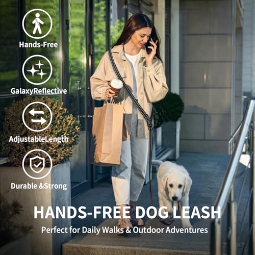 Hands Free Dog Leash by Kazazoo, Adjustable 5.8-8.5FT Waist & Crossbody Leash with Quick Off Buckle, Reflective Stitches for Walking, Jogging,Medium to Large Dogs & Puppies M Size Black - color: Black, size: M