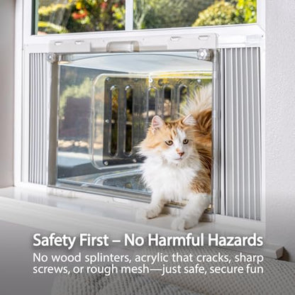 VistaCatio Window Catio - Fits 26-32" Vertical Windows, Deluxe Catio Window Box for Indoor Cats, Max Enrichment and Freedom, Fresh Outdoor Air, Portable Easy Install, 2-Year Protection, Made in USA