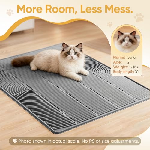 TRZZ XXL Extra Large Cat Litter Mat, Silicone Litter Box Mat for Floor, Waterproof & Non-Slip, Easy to Clean, Cat Litter Trapping Mat & Kitty Litter Catcher for Scatter Control (Black) - color: Black